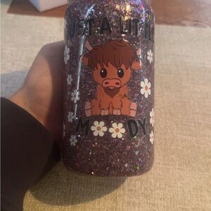 16 ounce Moody Cow snowglobe tumbler - Purple Glitter